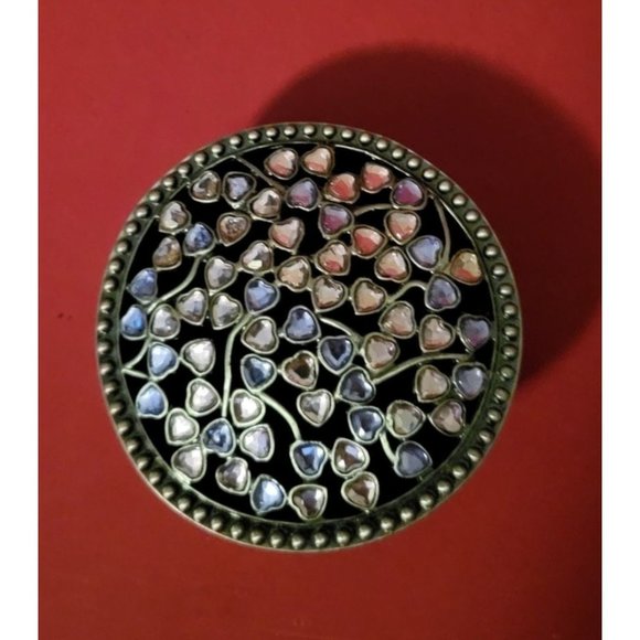 Vintage Metal Pewter Trinket Box Circle Jewelry Box - Picture 1 of 8